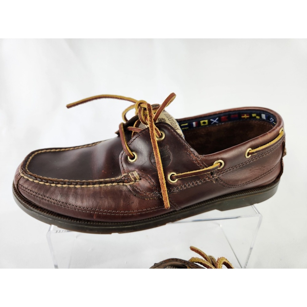 Timberland Classic 2 Eye Boat Shoes Men 9.5 Wide Brown Leather Deck Earthkeepers - Picture 5 of 16